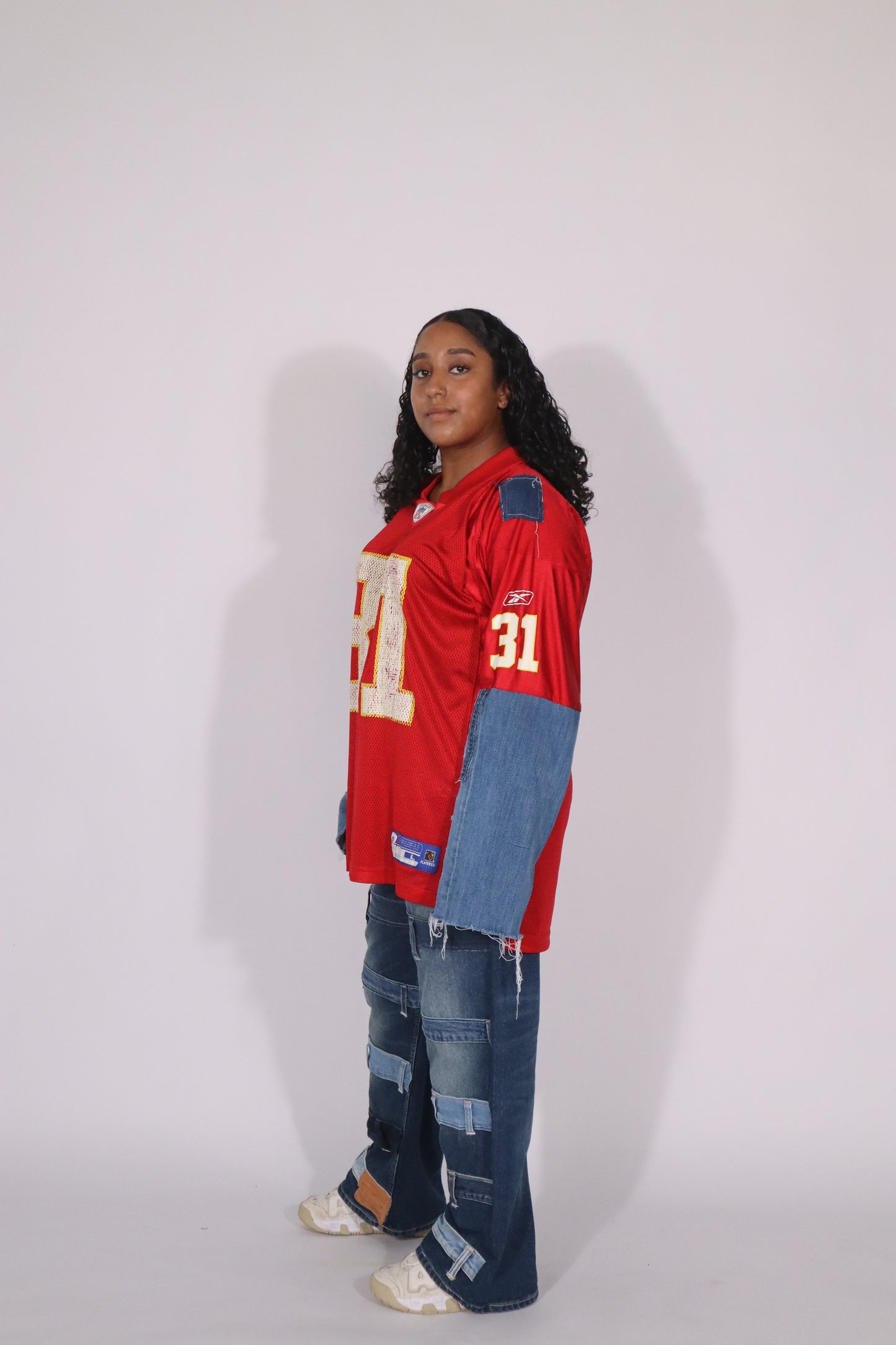 Jersey red denim sleeve
