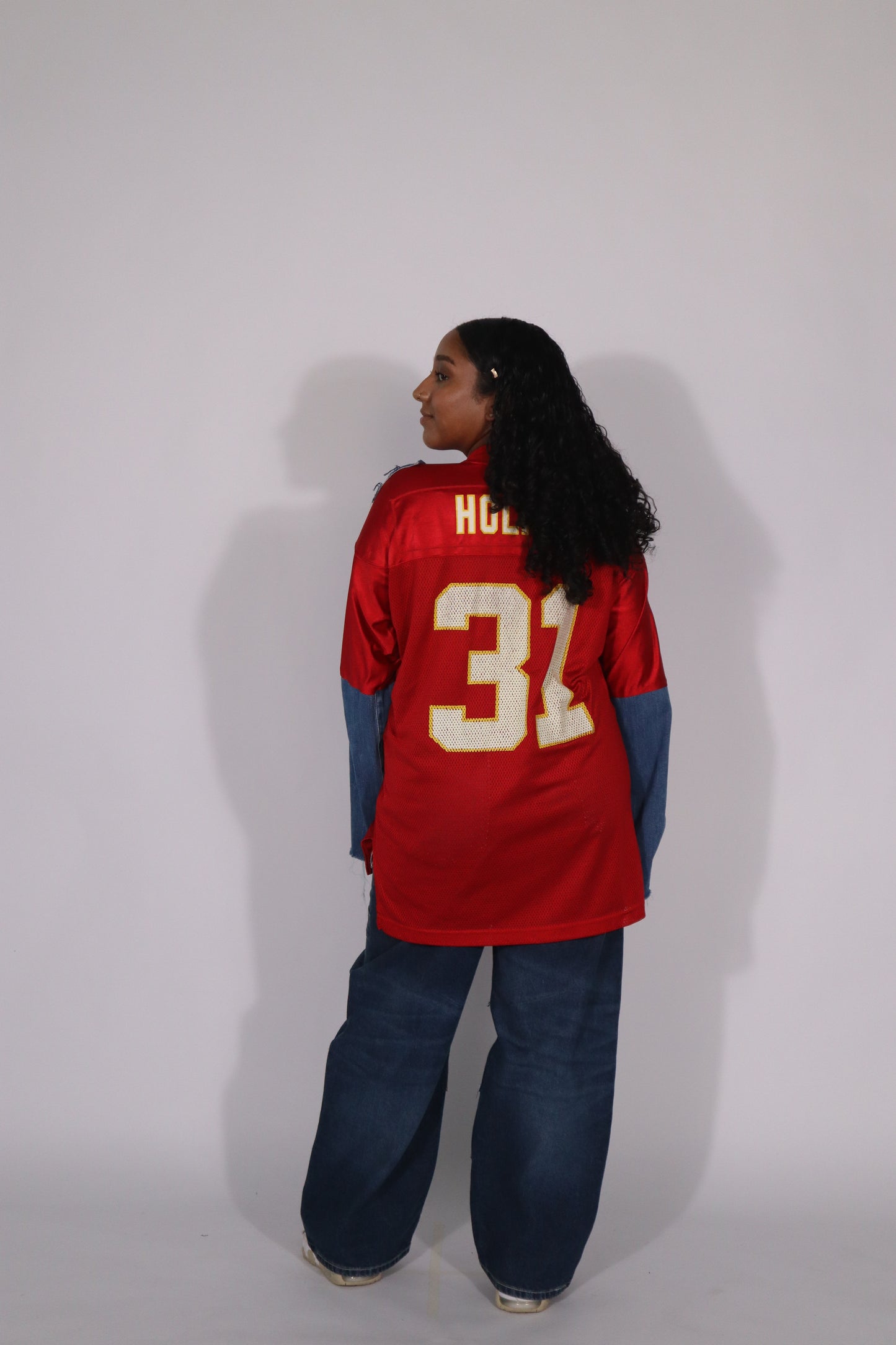 Jersey red denim sleeve