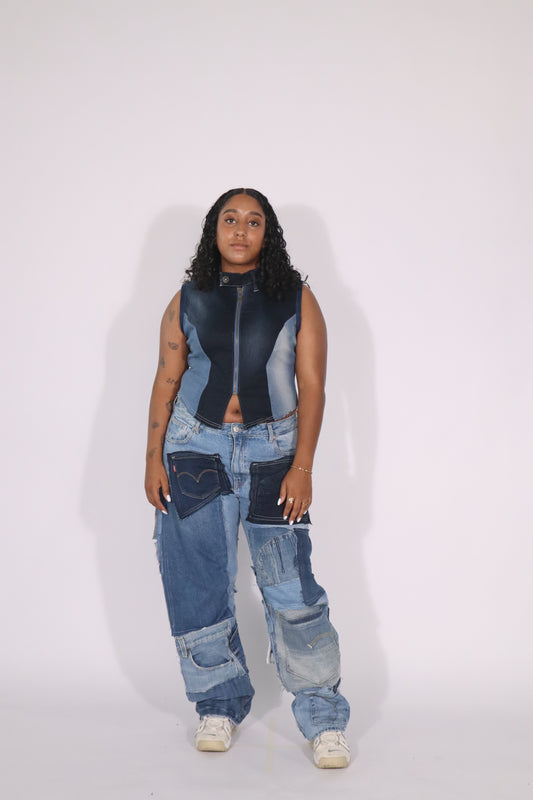 Race denim vest