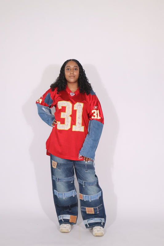 Jersey red denim sleeve