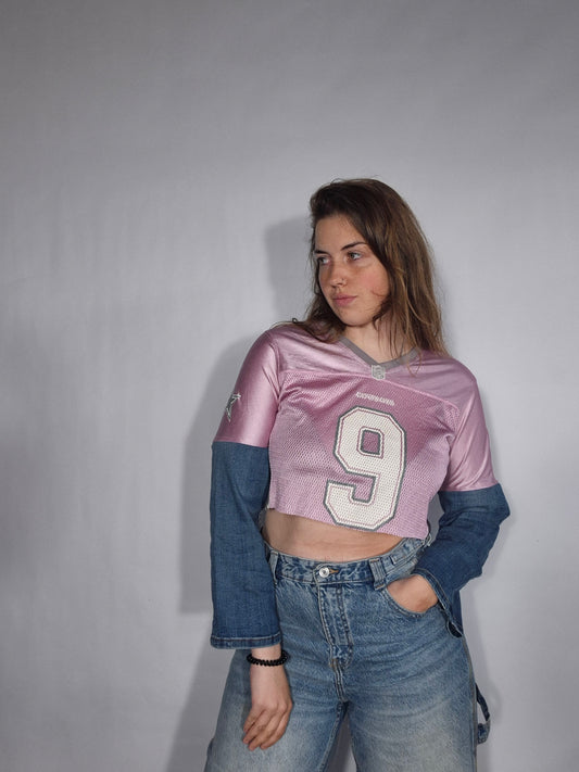 Cropped jersey pink denim sleeve