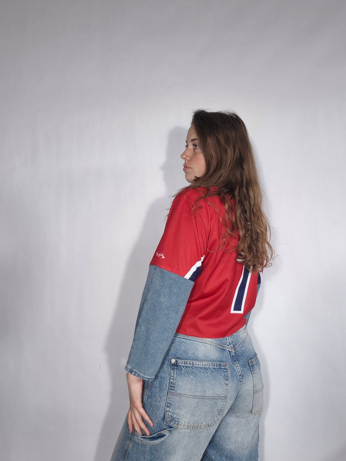 Jersey denim sleeve cropped